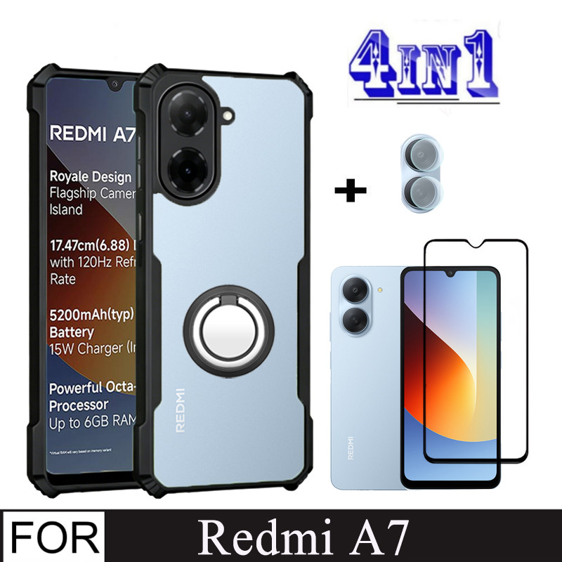 POCO C81 C71 Redmi A7 A7 Pro A5 Caso 4 Em 1 Protetor De Tela De Privacidade + Filme De Lente + Suporte De Telefone Capa
