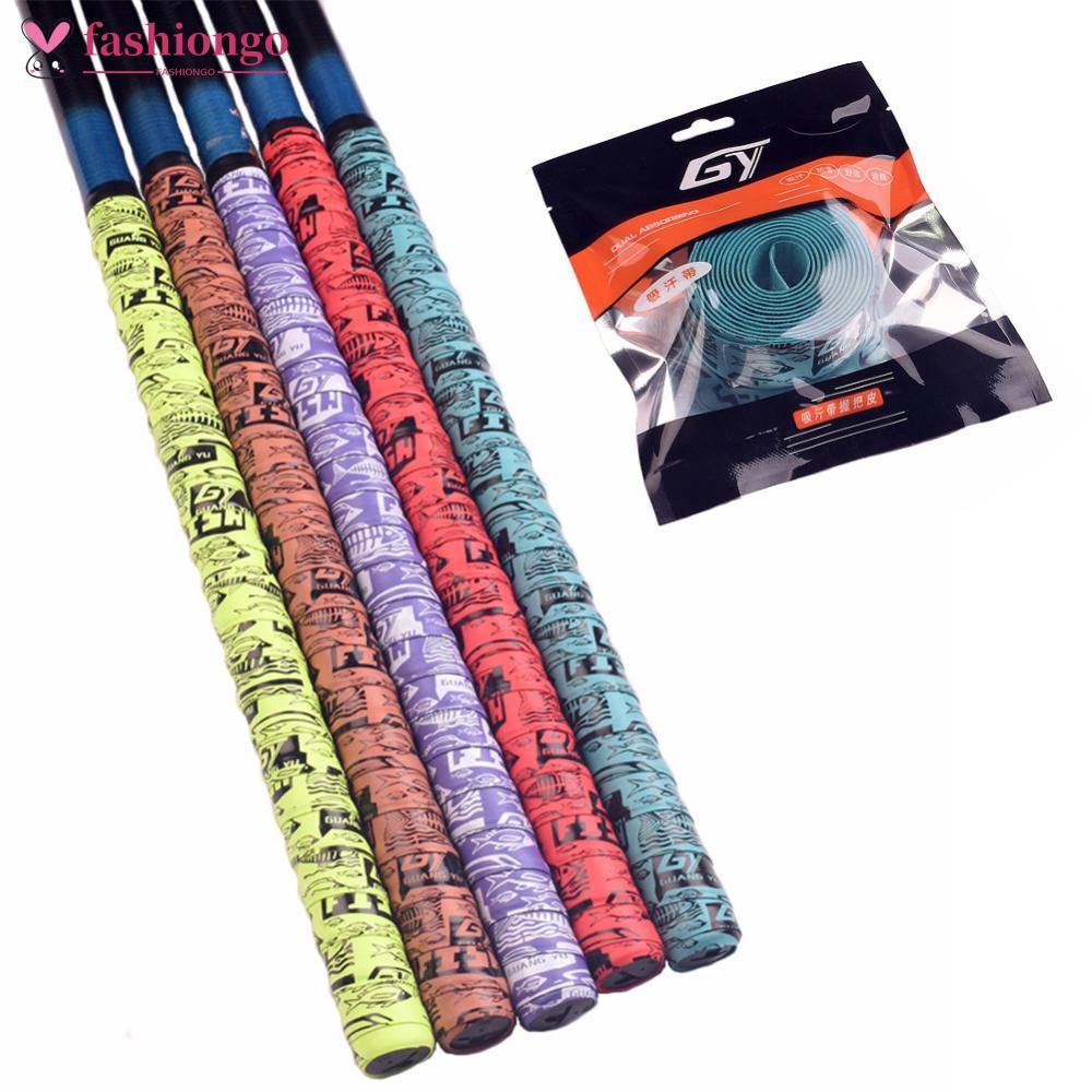 FASHIONGO 2M PU Impresso Vara De Pesca Envoltório Cinta Pressionado Quilha Mão Borracha Elástica Confortável Antiderrapa