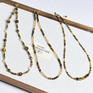 Natural tigre olho pedra Melade estilo outono inverno camisola corrente titânio aço sentir cristal de água doce pérola f
