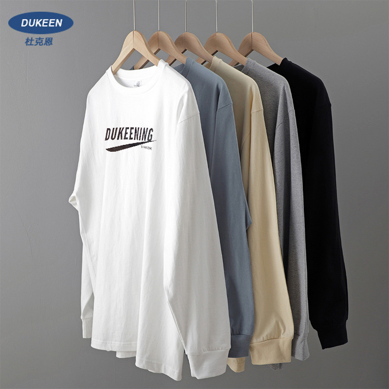 DUKEEN Estilo Americano 260g Pesado Camiseta de Manga Comprida Homens Primavera Outono Carta Impressão Estilo Fino Molet