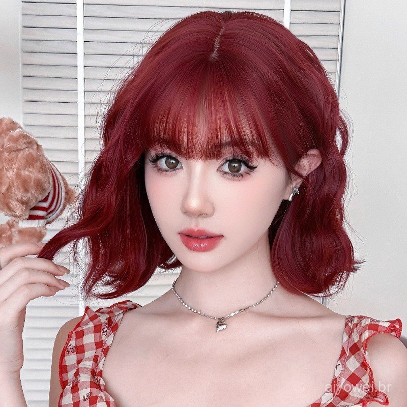 Peruca sintética vermelha encaracolada para mulheres, cabelo curto de fibra resistente a altas temperaturas, peruca real