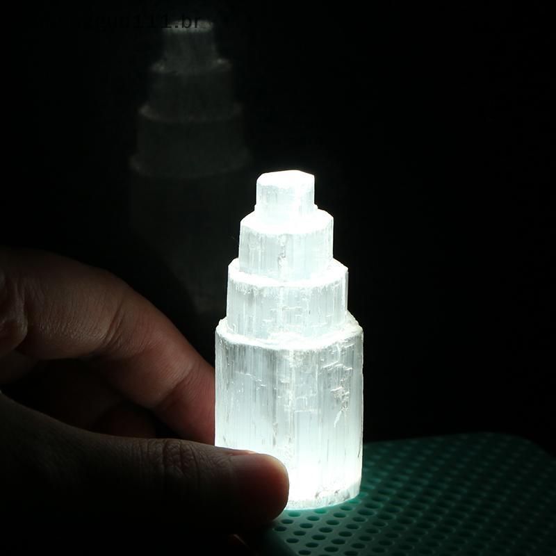 # Novo Lâmpada De Selenita Natural Pedras Preciosas Brancas Ice Berg Esculpida Decoração De Minério De Cristal .