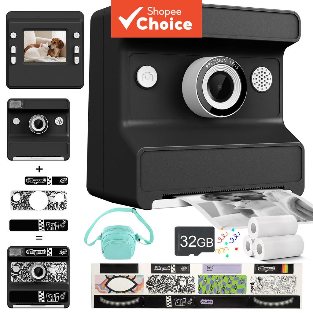Câmera Instantânea Infantil, Câmera Digital com Impressão Instantânea de Fotos e Vídeo 1080p, Brinquedo Unissex para
