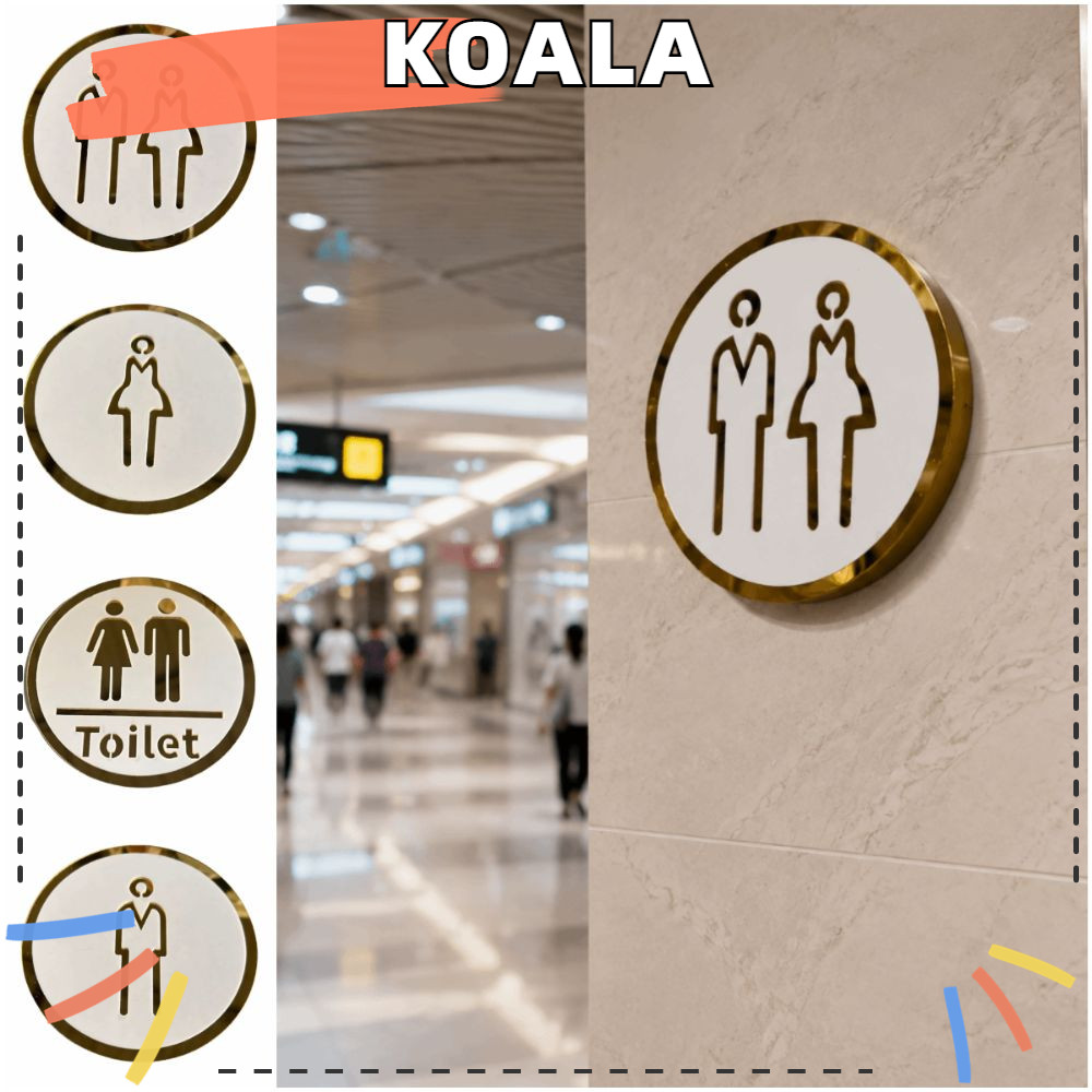 Placa De Sinalização KOALL WC , Sinal De Banheiro Acrílico Dourado E Branco Guia De Vaso Sanitário De Camada Dupla Para