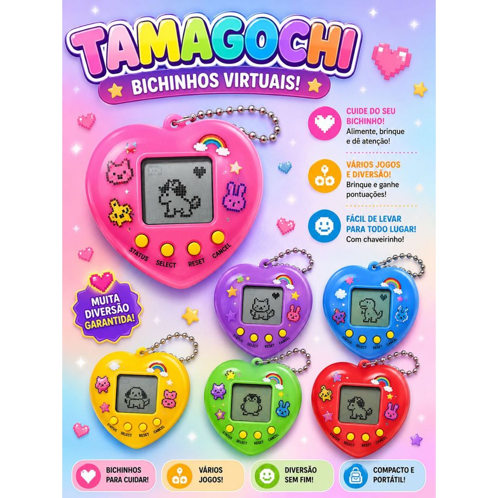 Brinquedo Tamagochi Bichinho Virtual Interativo Com Cordão