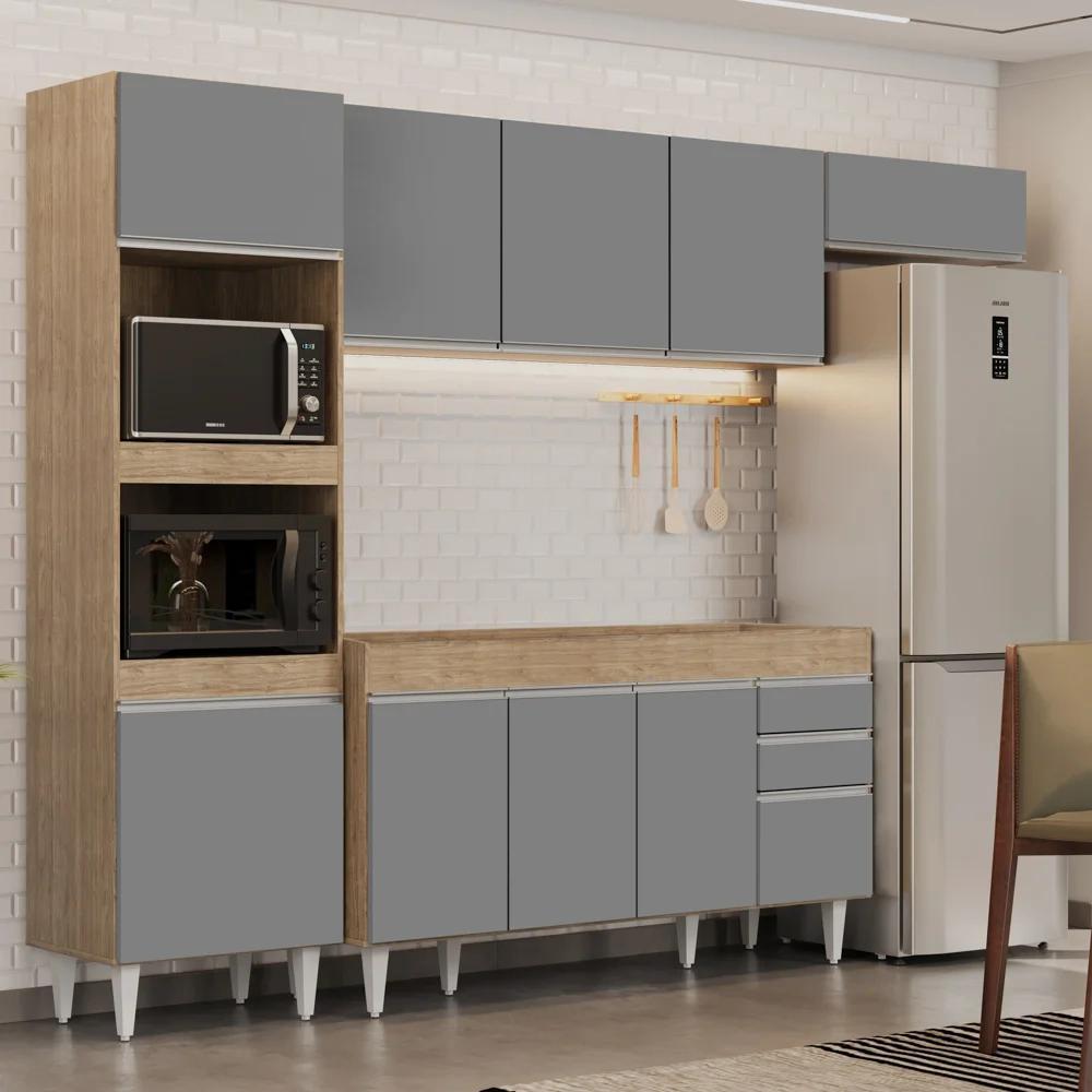 Armário de Cozinha Modulada 4 Peças CP10 Balcão Castanho/Cinza - Lumil