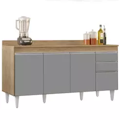 Balcão Gabinete para Pia com Tampo 160cm Arkansas Castanho/Cinza - Lumil