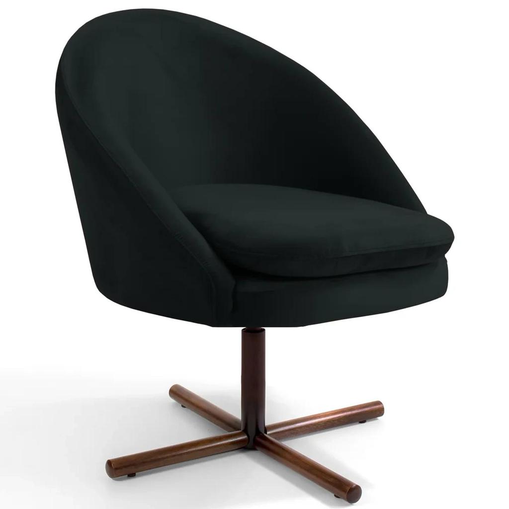 Poltrona Decorativa Base Xis Madeira Rafa C-300 Veludo Preto - Domi