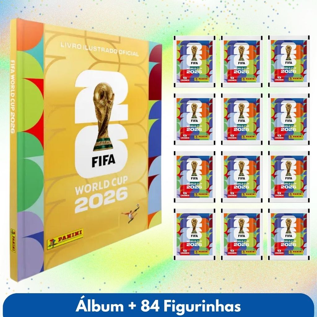 Kit Álbum Copa do Mundo 2026 com 84 Figurinhas Dourado Pacotes Jogo Futebol Fifa Oficial Capa Dura