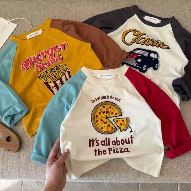 Crianças dos desenhos animados camiseta meninos meninas de manga comprida primavera outono topos médio pequeno crianças 