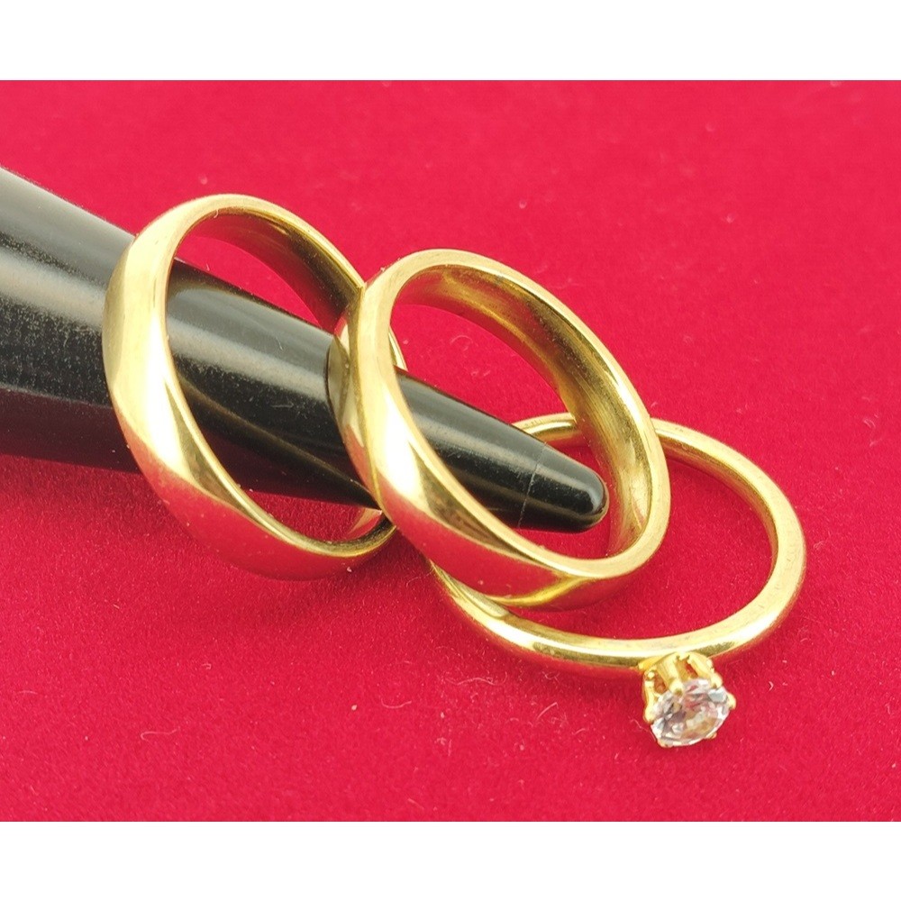 Par Aliança e Anel Solitário 4MM Aço Inox Noivado Casamento Não escurece e não mancha