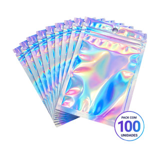 Saco Zip Holográfico Frente Transparente C/furo 100unidades
