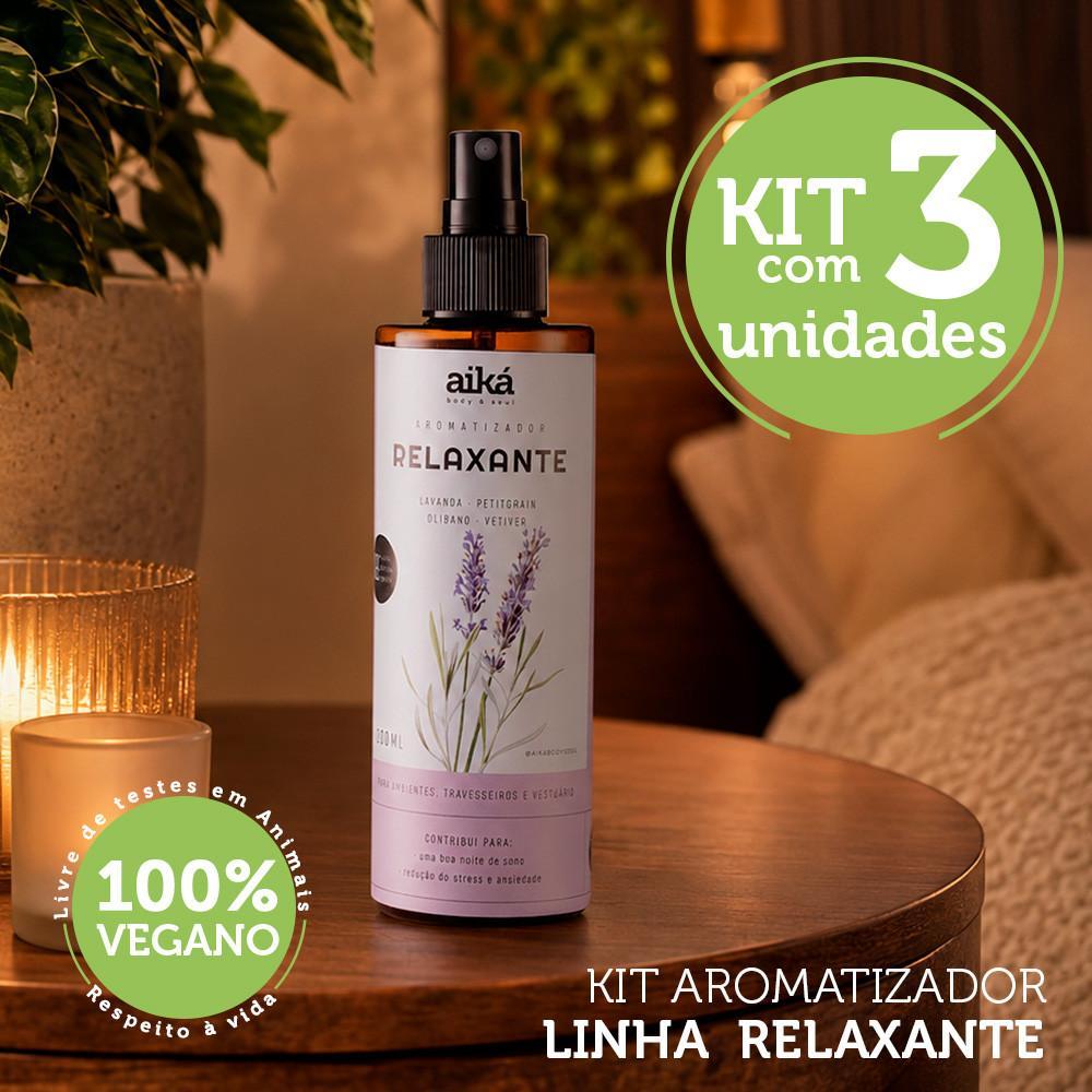 Imagem Aromatizador De Ambiente Spray Aiká Kit Relaxante 3 Unidades Com Óleos Essenciais