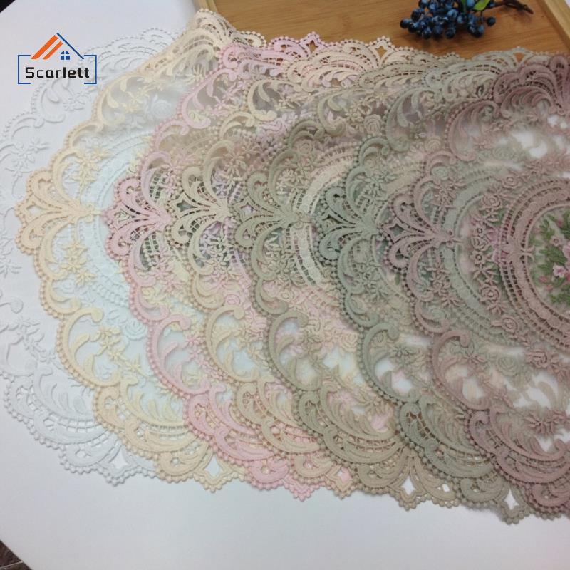 [Scarlett] Bordado De Renda Europeia Luxuoso Oval Placemat Porta-Copos Para Café Capa De Apoio De Braço Sofá [Preferenci
