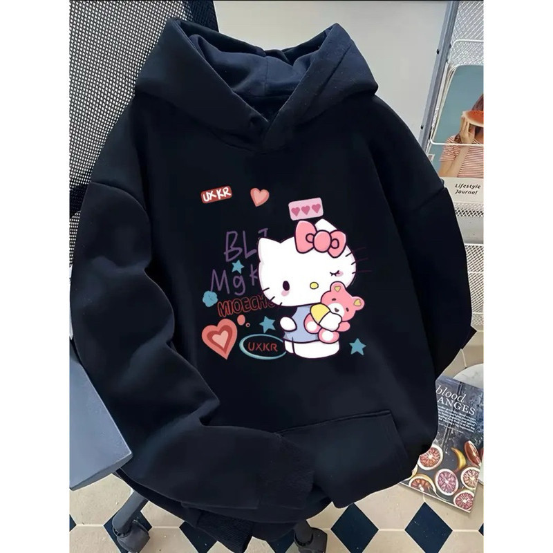 Moletom Blusa de Frio Premium Capuz Hello Kitty Tumblr Fofo Coração Urso Desenho Casual Confortável Envio Rápido