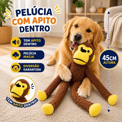 Brinquedo Pelucia Macaco Som Apito Pelucia Grande 45cm Interativo Pet