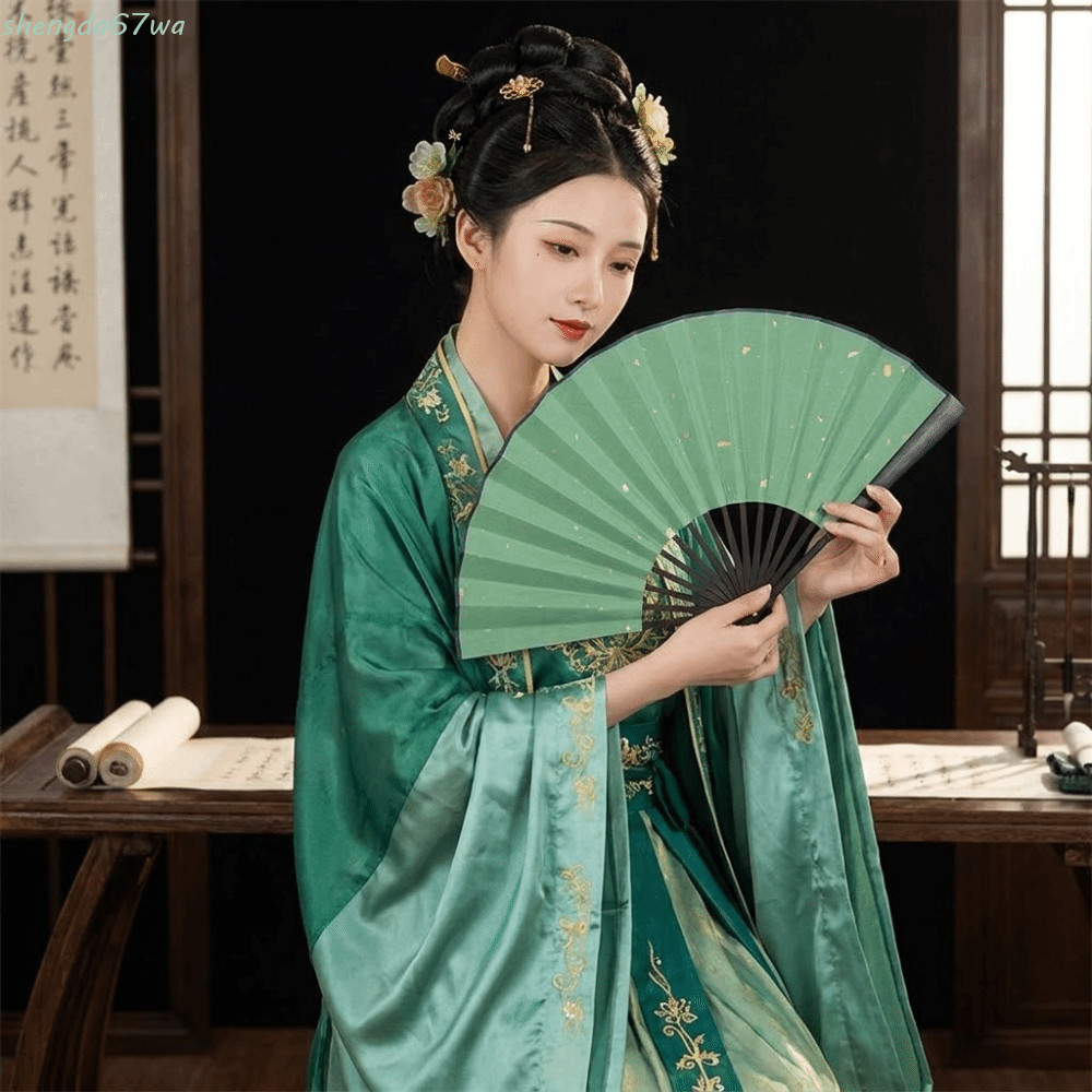 Ventilador Dobrável De Bambu SHENGDA , Chinês Portátil De Estilo Antigo De Mão De Superfície Enrolada Em Ouro DIY