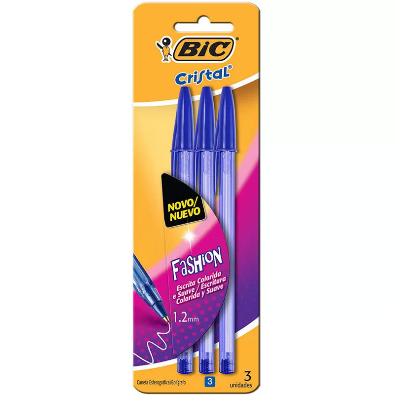 Caneta esferográfica Cristal Fashion 1.2 Azul com 3 unidades Bic