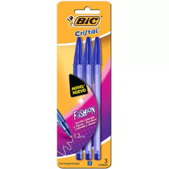 Caneta esferográfica Cristal Fashion 1.2 Azul com 3 unidades Bic
