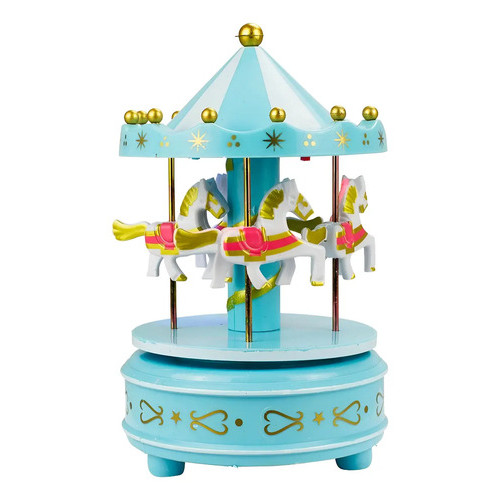 Mini Carrossel Azul Gira Música Luzes 17cm