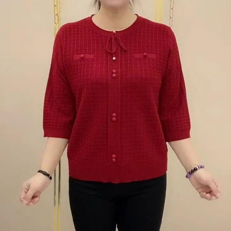 Roupa feminina para mães, blusa de malha de manga três quartos, estilo casual de verão para mulheres de meia-idade e ido — imagem 2 de 2