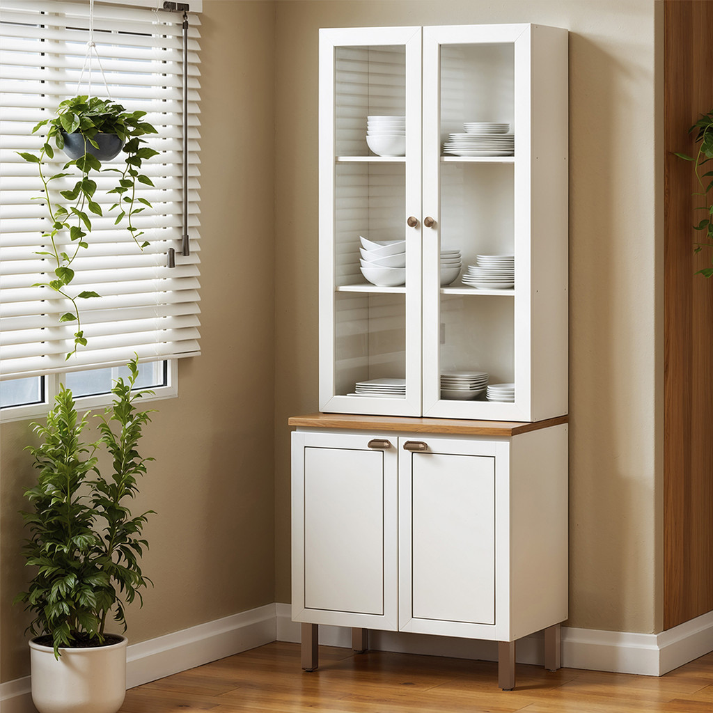 Armário Cozinha Cristaleira Conecta Frizz Branco/Ebano