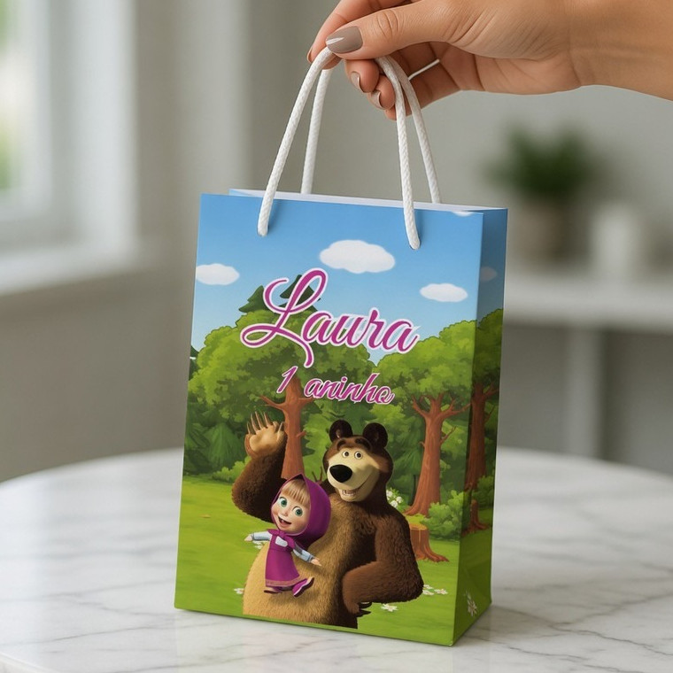 Sacolinha personalizada Marcha e o Urso Confeitaria PEGUE E MONTE | Personalizados lembrancinhas mimos