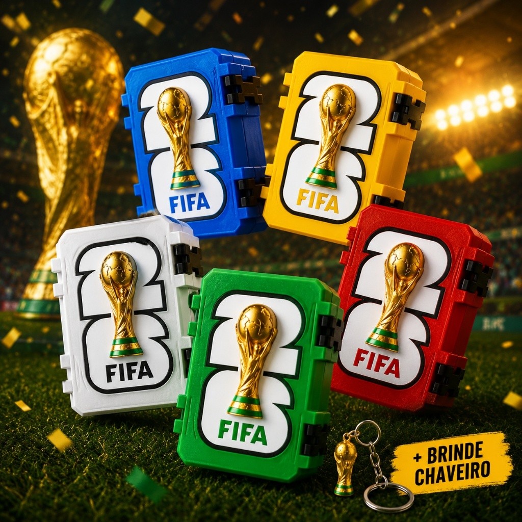Porta Figurinha p/ Álbum Copa do Mundo 2026 - Caixa de Figurinha - Estojo Organizador de Figurinha