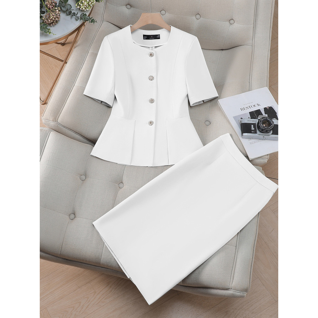 Branco de manga curta terno senhoras novo estilo verão High-End Hotel vestido profissional uniforme loja de jóias roupas