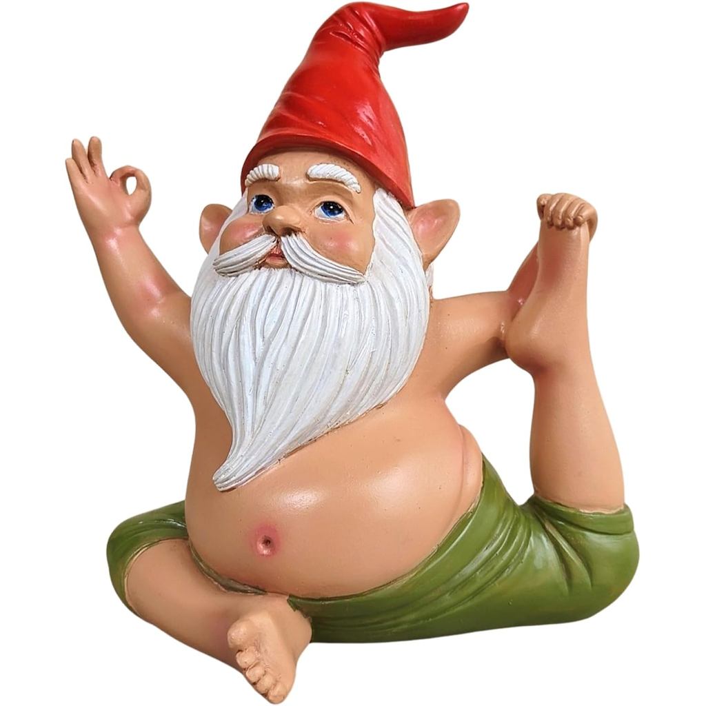 Estátua de Gnomo de Yoga, Posição Sentada com Torção – Decoração de Jardim Zen em Resina de 6,7'', Gnomo Meditando Feito
