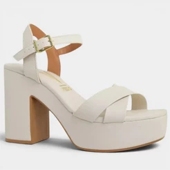Sandália Plataforma Vizzano Salto Grosso Tiras Cruzadas Feminino - Branco