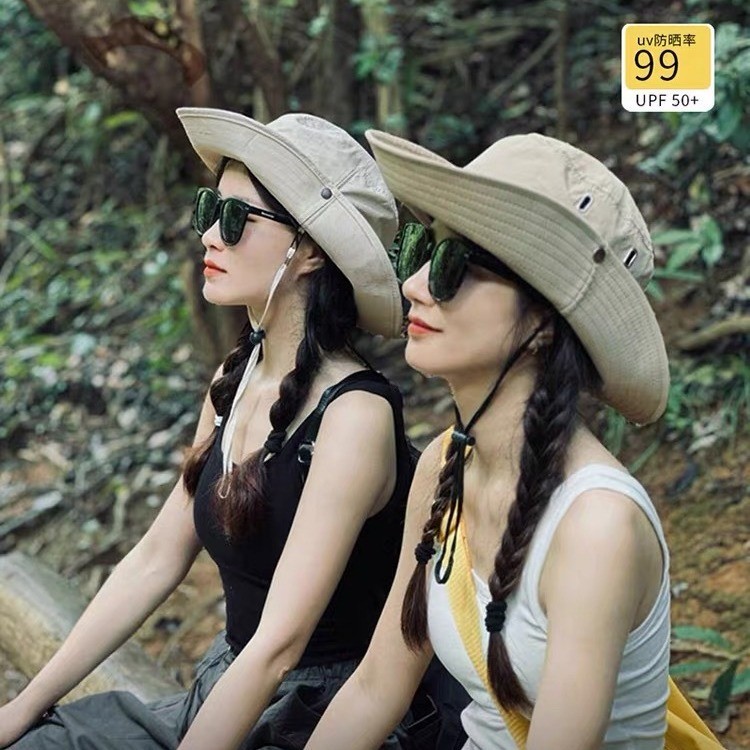 Chapéu de sol ao ar livre pesca caminhadas chapéu de Cowboy ocidental feminino cordão balde chapéu masculino aba grande