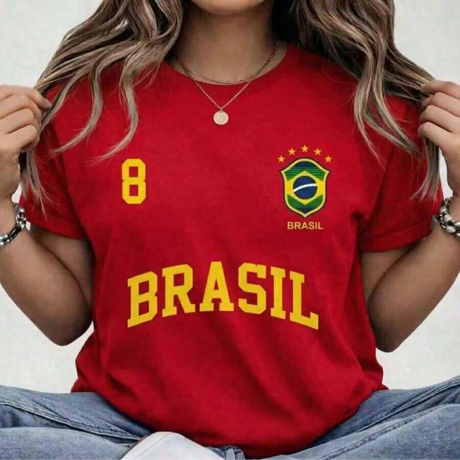 Camiseta Feminina Brasil Hexa 100% Casual Blusa Futebol Casual Algodão Premium Feminina Seleção Brasileira Verão Algodão