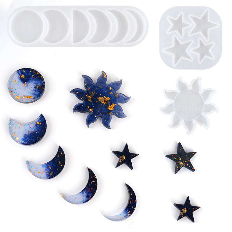 Moldes estilo Ins de estrela, lua, sol e eclipse lunar para acessórios de pingentes de planeta em resina cristalina espe