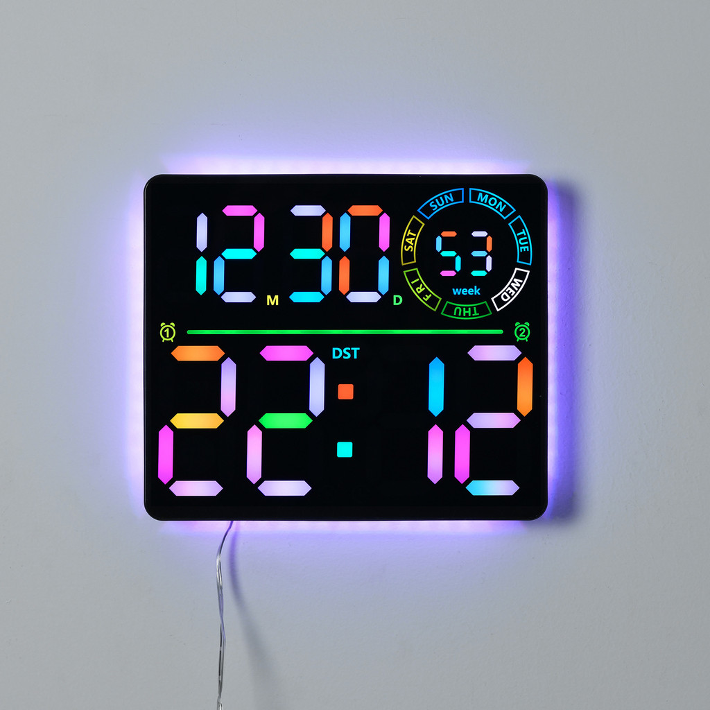 Relógio criativo RGB que muda de cor, personagem grande, LED, tela grande, calendário perpétuo Digital, relógio de pared