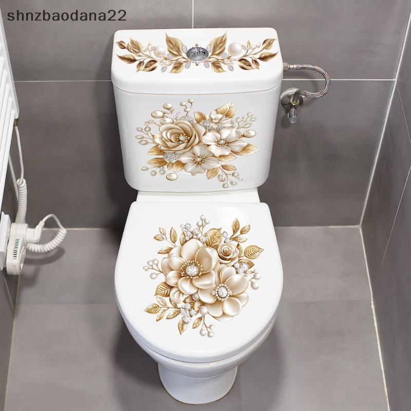 [Shnzd] Luxo Ouro Pérola Floral Vaso Sanitário Stier À Prova D'água Autoadesivo Decoração De Banheiro Parede Stiers Casa