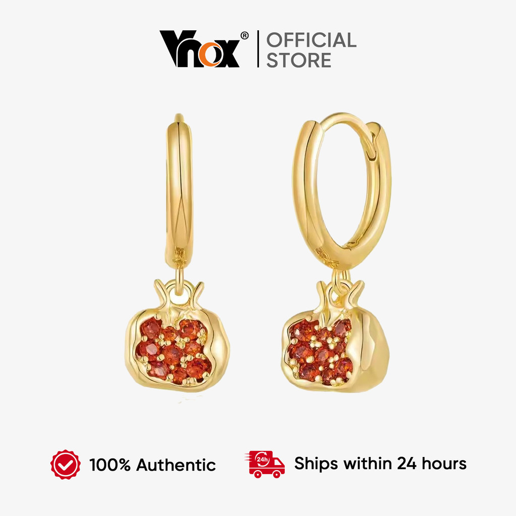 Brincos Vnox Gold Red Garnet De Zircônia Cúbica , Pendurados Fofos , Acessórios À Prova D'água Para Mulheres