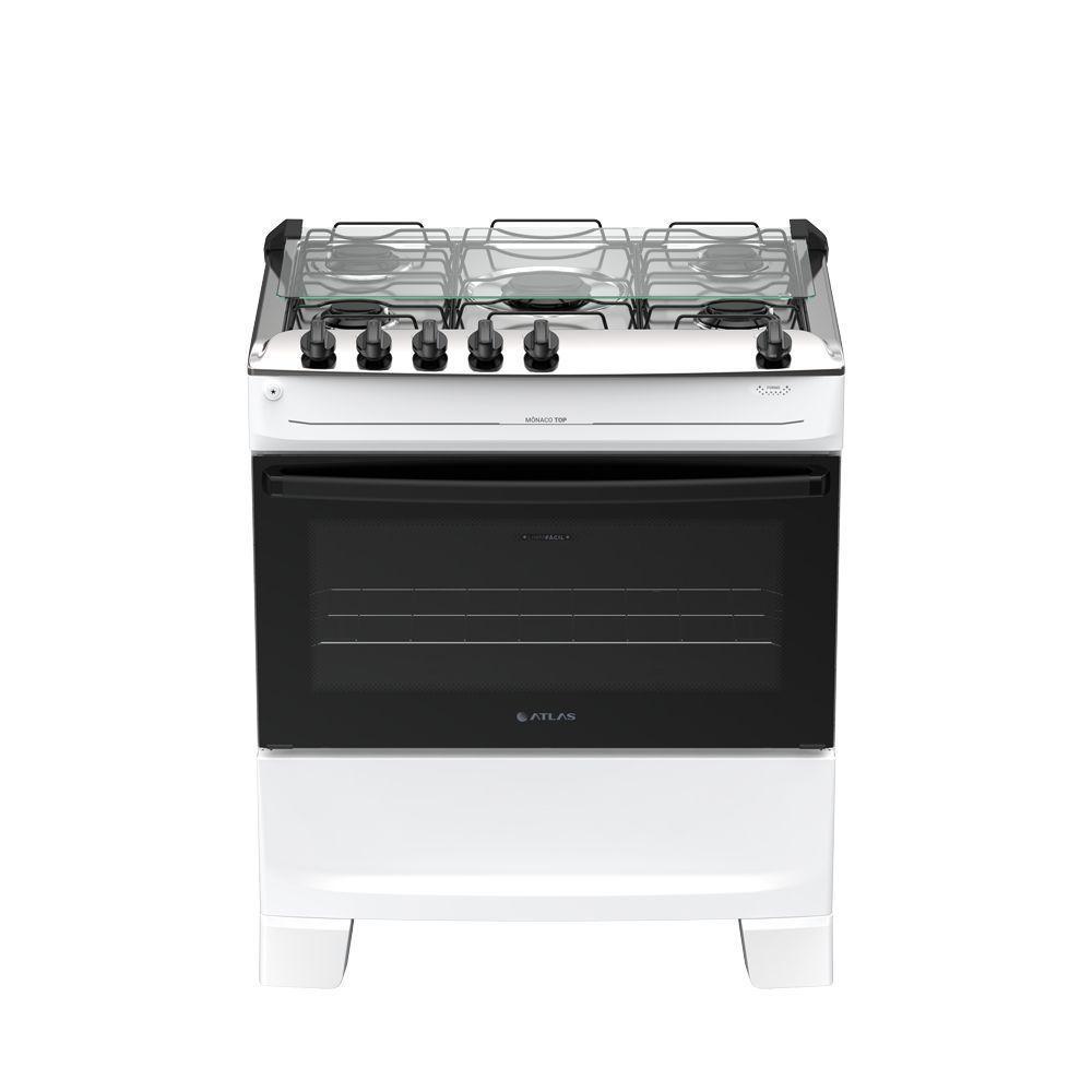 Fogão 5 Bocas Atlas Mônaco Top Automático Mesa Inox Branco Bivolt