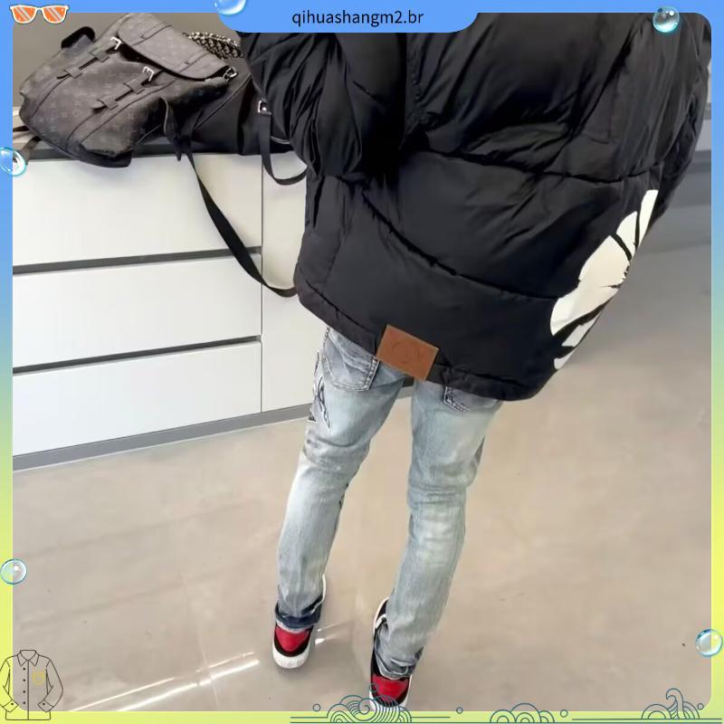 Guangzhou Patch Trendy Jeans Masculino All-Match Rasgado Rosa Patch Calças Slim-fit Reta Casual Calças Compridas