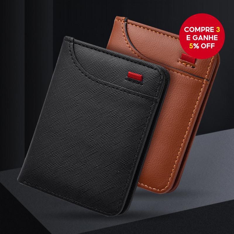 Carteira Masculina Bifold Ultra Fina - Porta Cartão Minimalista Slim com Janela para RG