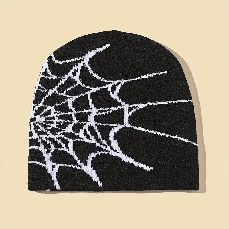 Gorro Gótico Unissex Moderno Com Teia De Aranha , Calor De Inverno , Estilo Giratório De Cabeça , Malha Popular Europa E