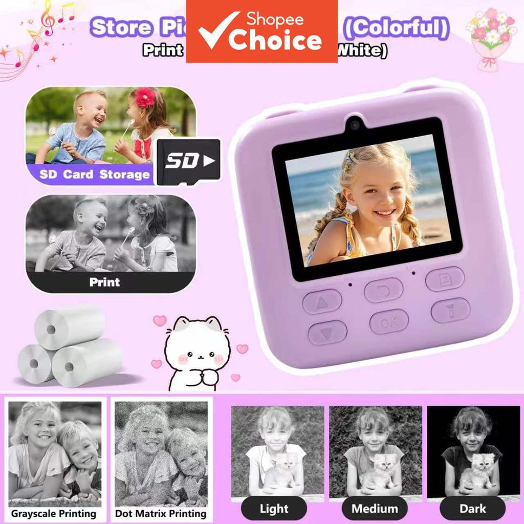 Portátil Câmera De Impressão Instantânea Cartão SD Cordão Foto Papel Gravação Diária Presente Aniversário Natal Para Men