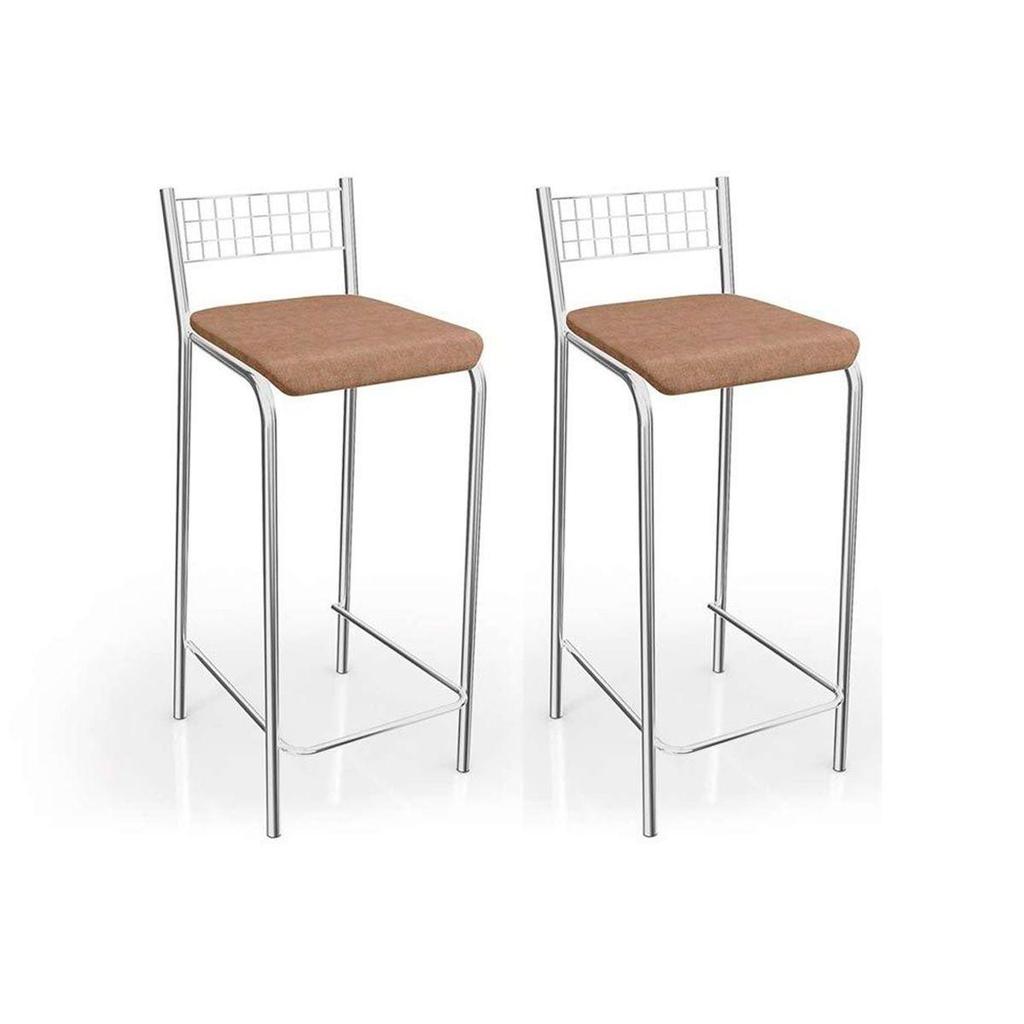 Kit 2 Banqueta de Cozinha Gênova 1B705CR 2 Un Cromado/Linho Capuccino - Kappesberg