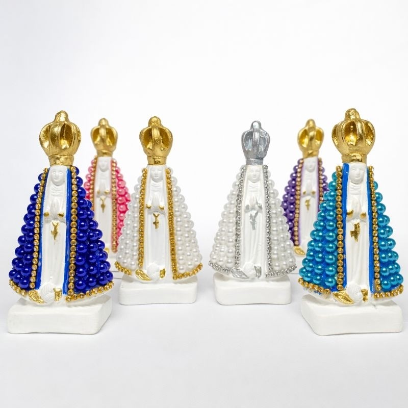 Kit 10 Nossa Senhora Aparecida 11cm  Imagem Religiosa Perolada Luxo Cores Variadas Decoração Altar Presente