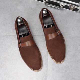 Sapatos de couro casuais de negócios masculinos dedo do pé apontado couro genuíno na moda aumento interno deslizamento-e