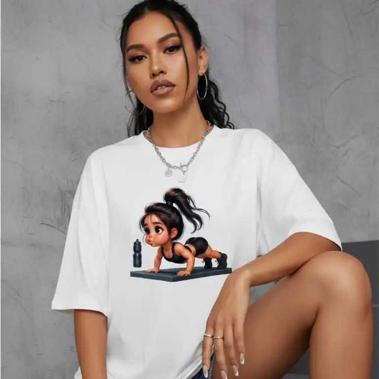 Camiseta Feminina 100% Algodão Treino Academia Fitness Foco Mulher Manga Curta Estampada Tecido Macio Leve Confortável