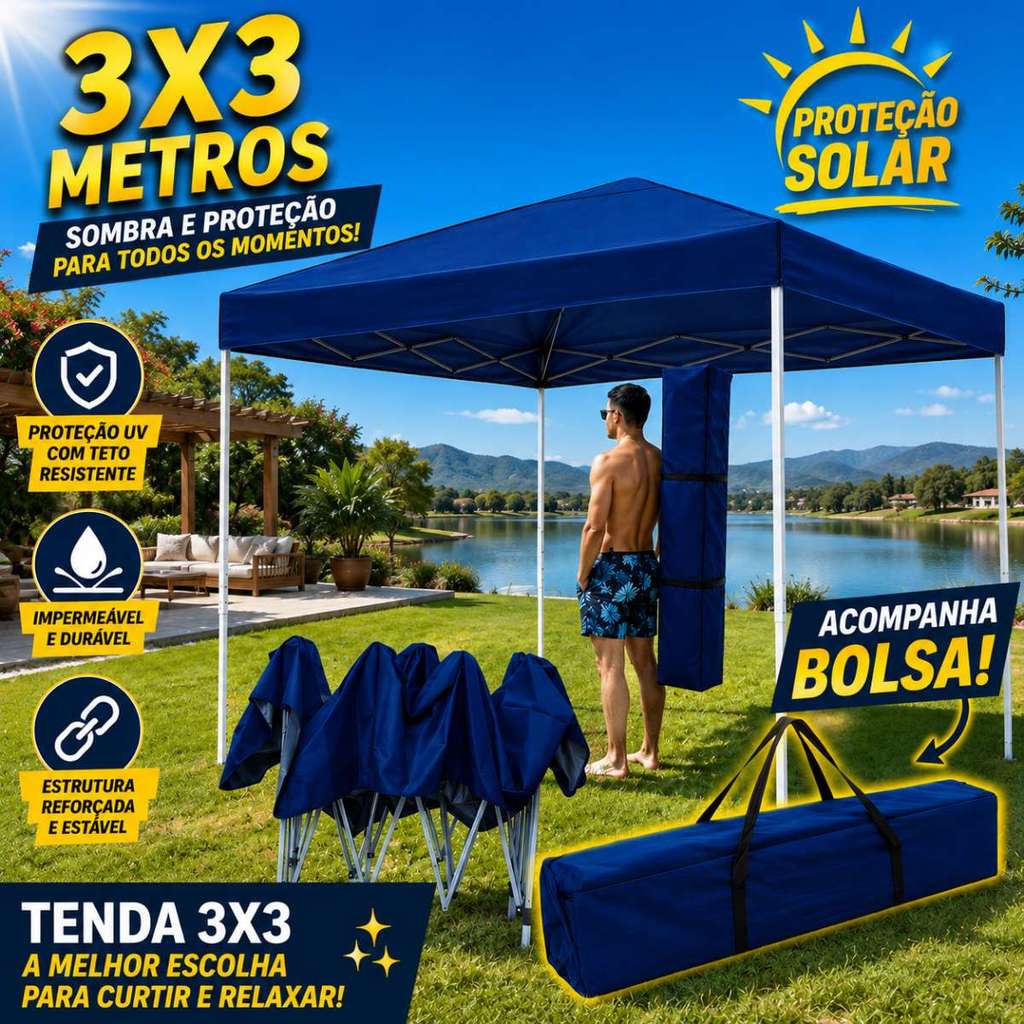 Tenda Articulada Gazebo Sanfonado Todo de Alumínio 3x3 Com Bolsa Praia Piscina Camping Eventos Carro
