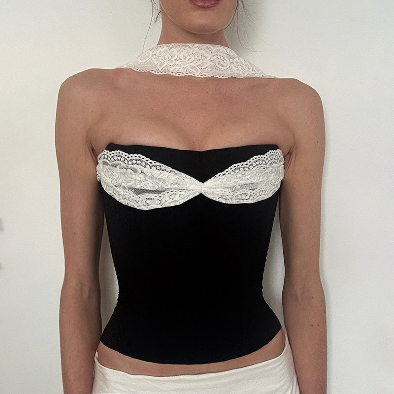 Suspensório Feminino Cortado , patchwork De Renda Personalizado E Criativo , Sem Alças , Justo Colete Emagrecedor