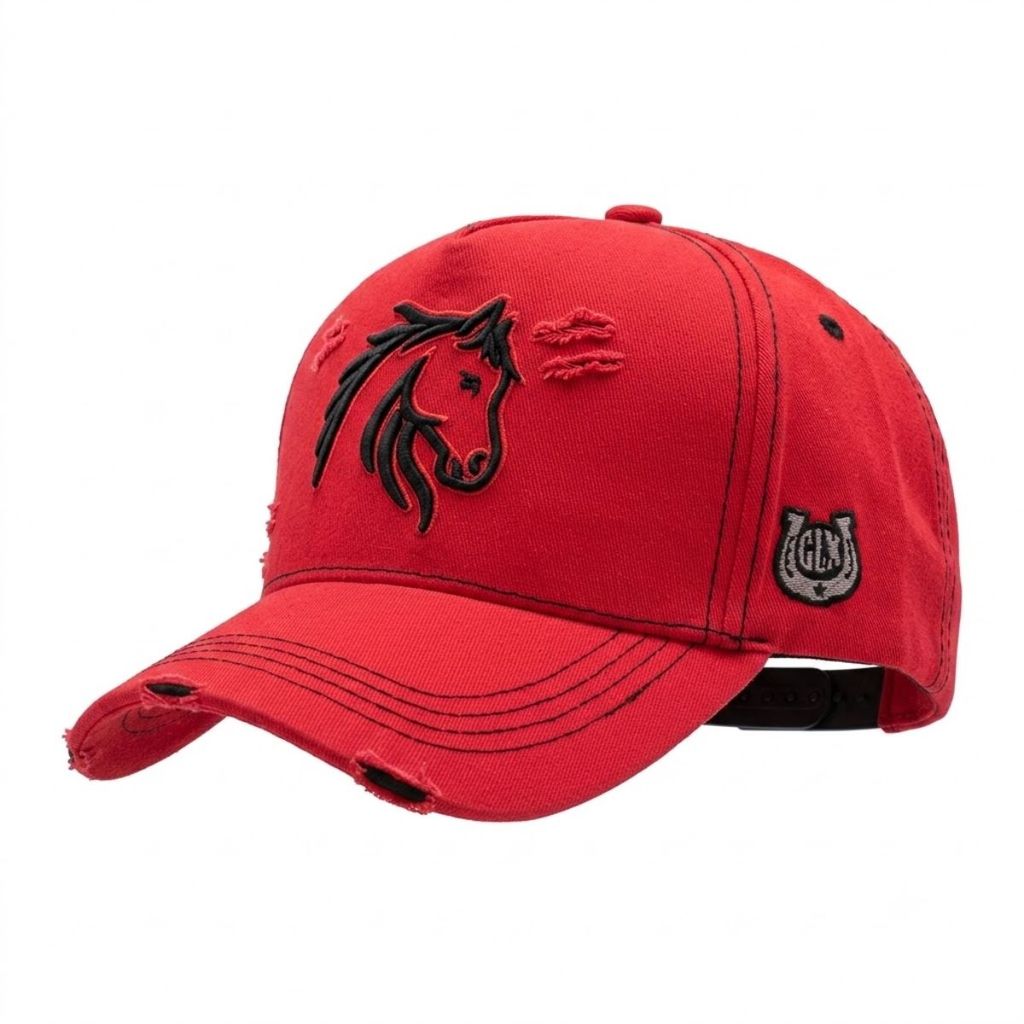 Boné Country Cavalo Agro Fazenda Aba Curva Vaquejada Vermelho/Preto
