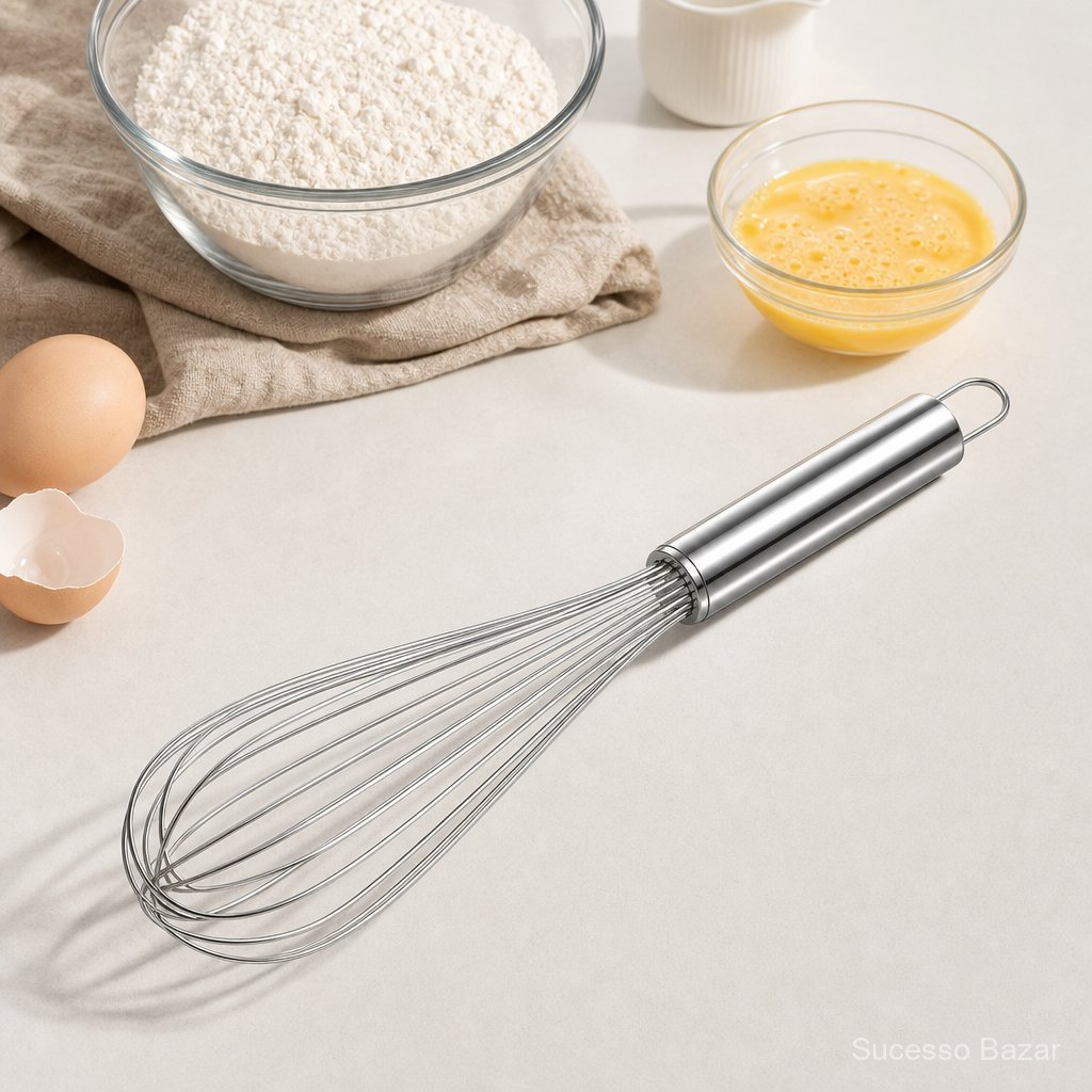 1 Pc Fouet Batedor de Ovos Manual em Aço Inox para Bolos Chantilly Cremes e Sobremesas